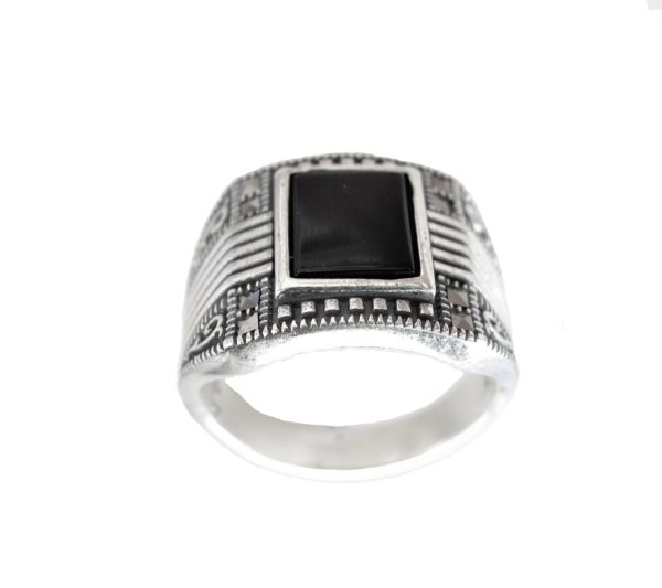 Signet ring men black stone 1448