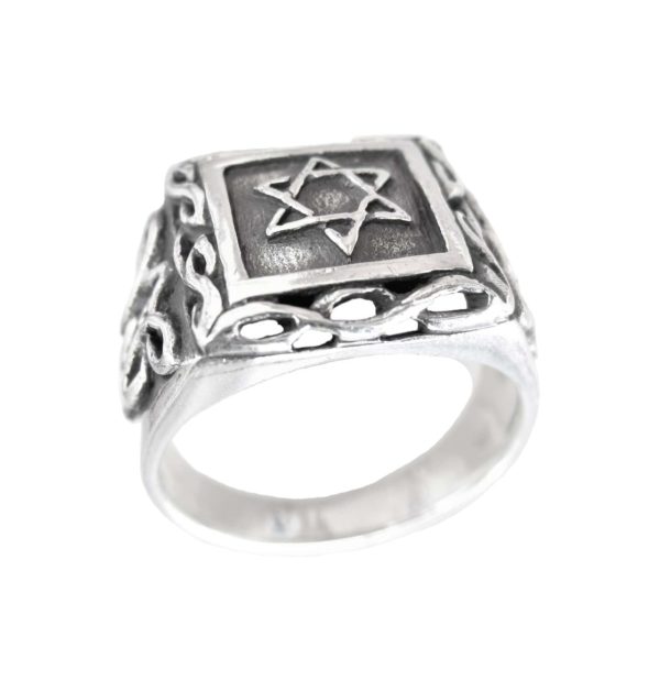 Signet ring men Judaic Magen david ornament
